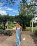 Light Blue Simple Elegant Fashion Long Satin Prom Dress Evening Dress Wedding Guest Party Dress HZ1023