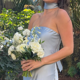 Light Blue Simple Elegant Fashion Long Satin Prom Dress Evening Dress Wedding Guest Party Dress HZ1023