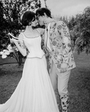 Ivory White Retro Elegant Square Round Neck Greek Goddess Long Tulle Floor-Length Train Ball Gown Evening Dress Party Dress HZ1023