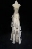 champagne Vintage Elegant Long Lace Ruffle prom dress Evening Dress HZ1023