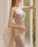 pink gorgeous sparkling pretty mermaid ball gown with detachable bow long elegant sequin formal prom dress eveng Dress Party Dress HZ1023