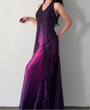 Purple Shiny Gorgeous Elegant Fashion Gradient Exquisite Beading Long Tulle Satin Ball Gown Evening Dress Party Dress Prom Dress HZ1023