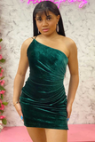 Emerald One-Shoulder Ruched Homecoming Dress HZ1023