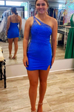 Royal Blue Beaded Keyhole Tight Homecoming Dress HZ1023