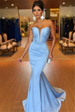 Light Blue Strapless Long Mermaid Prom Dress HZ1023