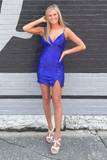 Royal Blue Sequin Open Back Short Homecoming Dress HZ1023