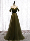 Off Shoulder Tulle Sweetheart Floor Length Long Party Dress, A-Line Wedding Party Dresses Prom dress HZ1023