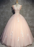 Eelgant Pink Round Neckline Prom Dress, Pink Sweet 16 Dresses HZ1023