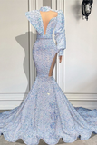 High Neck Long Sleeves Mermaid Prom Dress With Sequins HZ1023