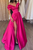 Fuchsia Portrait A-Line Prom Dress With Split HZ1023