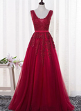 Charming Wine Red Bridesmaid Dress, Lace V-Neckline Party Gown HZ1023