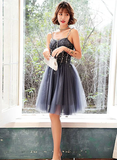 Chic Tulle Beaded Straps Knee Length Homecoming Dress Prom Dress, Short Formal Dress HZ1023