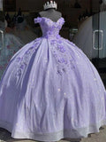 Lilac sparkling long ball gown evening dress quinceanera 3D flower sweetheart 15 16 princess ball gown HZ1023