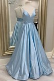 Simple Light Blue A-line Long Prom Dress HZ1023