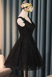 A-Line V-Neck Little Black Homecoming Dresses With Lace Up HZ1023