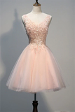 Blush Pink Lace Beaded Backless V-neck Sweet 16 Cocktail Dress Homecoming Dresses HZ1023