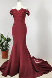 Burgundy Off Shoulder Handmade Mermaid Bridesmaid Dress, Long Prom Dress Evening Dress HZ1023