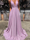 A-Line/Elegant V-neck Ruffles Sleeveless Prom Dresses HZ1023