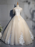 Lovely Tulle Long Sweetheart Champane Sweet 16 Dress, Long Formal Gown HZ1023