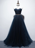 Gorgeous Navy Blue A-Line Prom Dress, Tulle Long Party Dress HZ1023