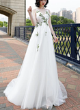 Beautiful White Straps Cross Back Long Tulle Formal Gown, Sexy Party Gown HZ1023