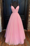 empire pink shiny tulle long prom dress HZ1023