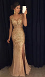 Gold sexy sequin mermaid long prom dress evening gown, popular sweet 16 dress, fashionable wedding party dress HZ1023