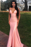 Gorgeous Spaghetti Straps Criss Cross Pink Prom Dress Mermaid Long Evening Gowns HZ1023