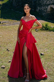 Red Off-The-Shoulder Mermaid Prom Dress With Split HZ1023