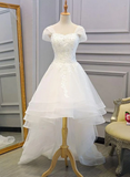 Beautiful Cap Sleeves High Low Layers Tulle Wedding Dress, Simple Prom Dress HZ1023
