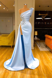 Sky Blue Sleeveless Long Mermaid Prom Dress With Beads HZ1023