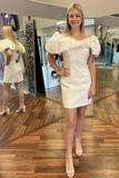 White Off-the-Shoulder Ruffled Short Cocktail Dress HZ1023