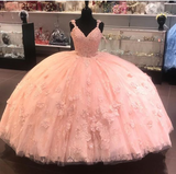 pink long prom dress,ball gown Prom Dresses HZ1023