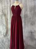 Charming Chiffon Wine Red Round Neckline Party Dress, Beautiful Bridesmaid Dress HZ1023