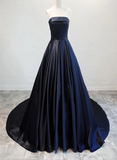 Navy Blue Satin Long Party Dress, Elegant Dark Blue Formal Dress Evening Dress HZ1023