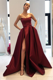 Strapless Burgundy Mermaid Prom Dress With Split HZ1023