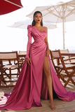 One Shoulder Long Sleeves Prom Dres With Split HZ1023