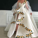 White yellow three-dimensional flower heart-shaped neckline long ball gown evening dress wedding dress HZ1023