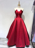 Dark Red Satin Floor Length Party Gown, Prom Dress Elegant Evening Dress HZ1023