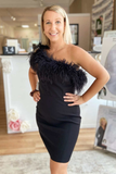 Feathers Black One-Shoulder Bodycon Short Cocktail Dress HZ1023