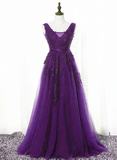 Beautiful Purple Tulle A-Line Party Dress, Long Bridesmaid Dress HZ1023
