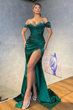 Dark Green Off-the-Shoulder Mermaid Prom Dress Split HZ1023
