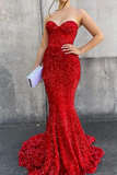 Red Sweetheart Long Mermaid Prom Dress With Sequins HZ1023