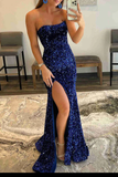 Blue sequin long prom dress mermaid evening dresses HZ1023