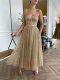 Gold sequin tulle corset fairy starlight gown long ball gown evening dress HZ1023