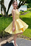 A-Line Yellow V-Neck Short Homecoming Dress HZ1023