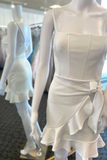 White Spaghetti Straps Ruffle Short Homecoming Dress HZ1023