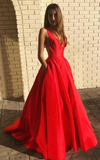Red Prom Dress with Pockets, Evening Dress, Formal Dress, Graduation School Party Gown HZ1023