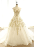 Charming Ivory Tulle Long Wedding Party Dress With Lace, A-Line Tulle Prom Dress Party Dress HZ1023