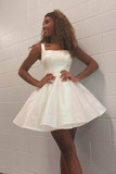 Shiny White A-line Short Homecoming Dress with Square Neckline HZ1023